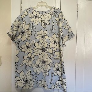 Dhruv Kapoor Anthropologie blue and white floral denim dress 2x NWT